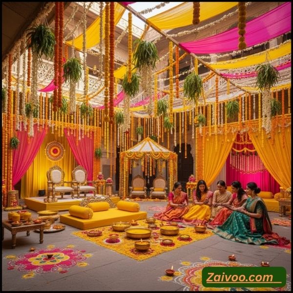 2. Courtyard Decoration – हल्दीमेहंदी की vibe