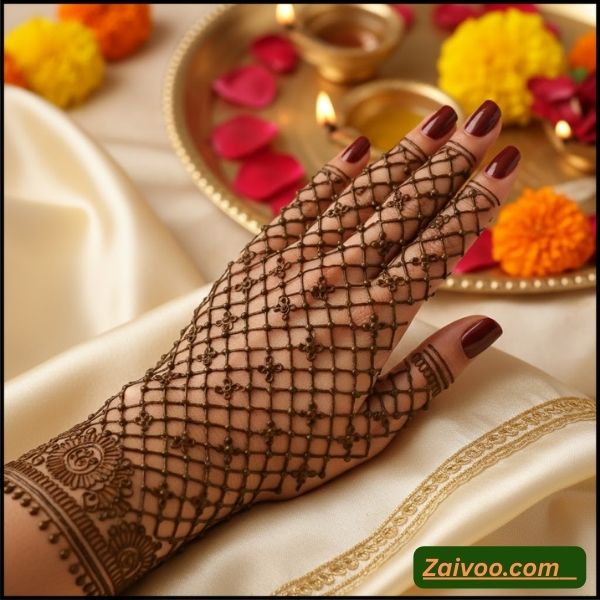 4. नेट (जाली) मेहंदी दिल जितने वाला डिजाइन