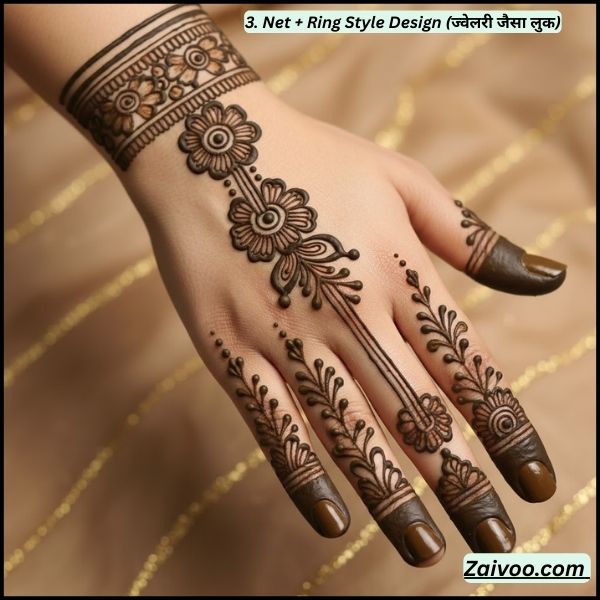 3. Net + Ring Style Design (ज्वेलरी जैसा लुक)