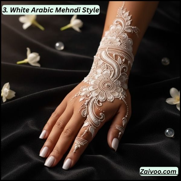 3. White Arabic Mehndi Style