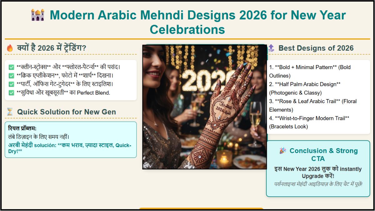 Modern Arabic Mehndi Designs 2026 for New Year Celebrations