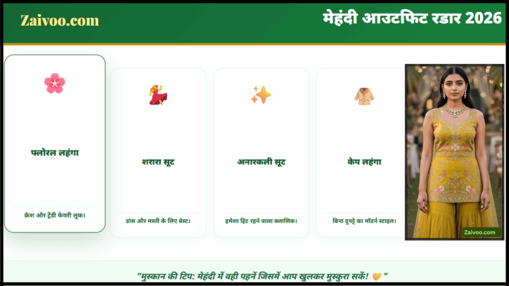 मेहंदी में क्या पहनें? 2026