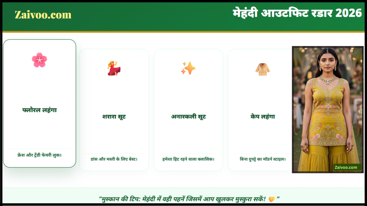 मेहंदी में क्या पहनें? 2026