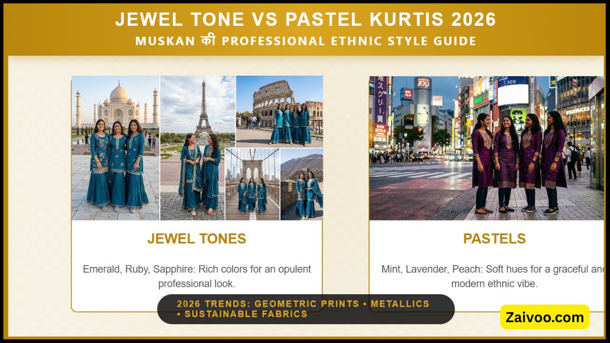 Jewel Tone & Pastel Kurtis 2026 मुस्कान की Professional Ethnic Style Guide (For Girls)