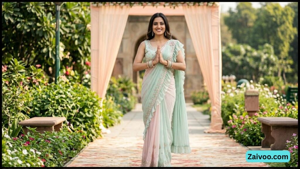 3. Pastel Pre Draped Saree
